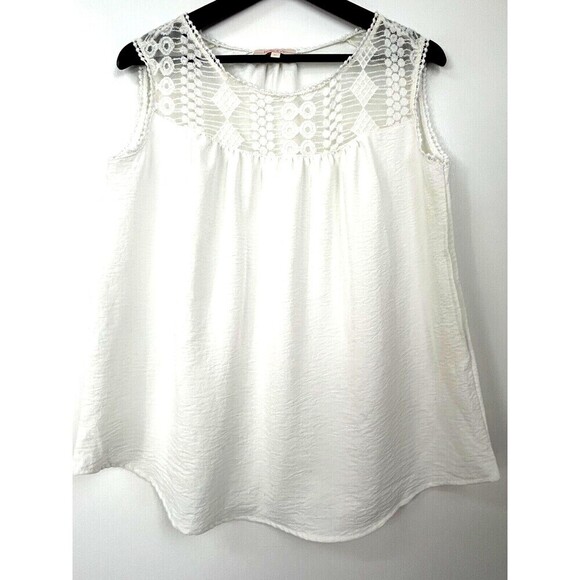 Hailey & Co Womens Sz M Tank Top Cream Ivory Blouse Flowy Embroidered Lace H2 - Picture 3 of 12